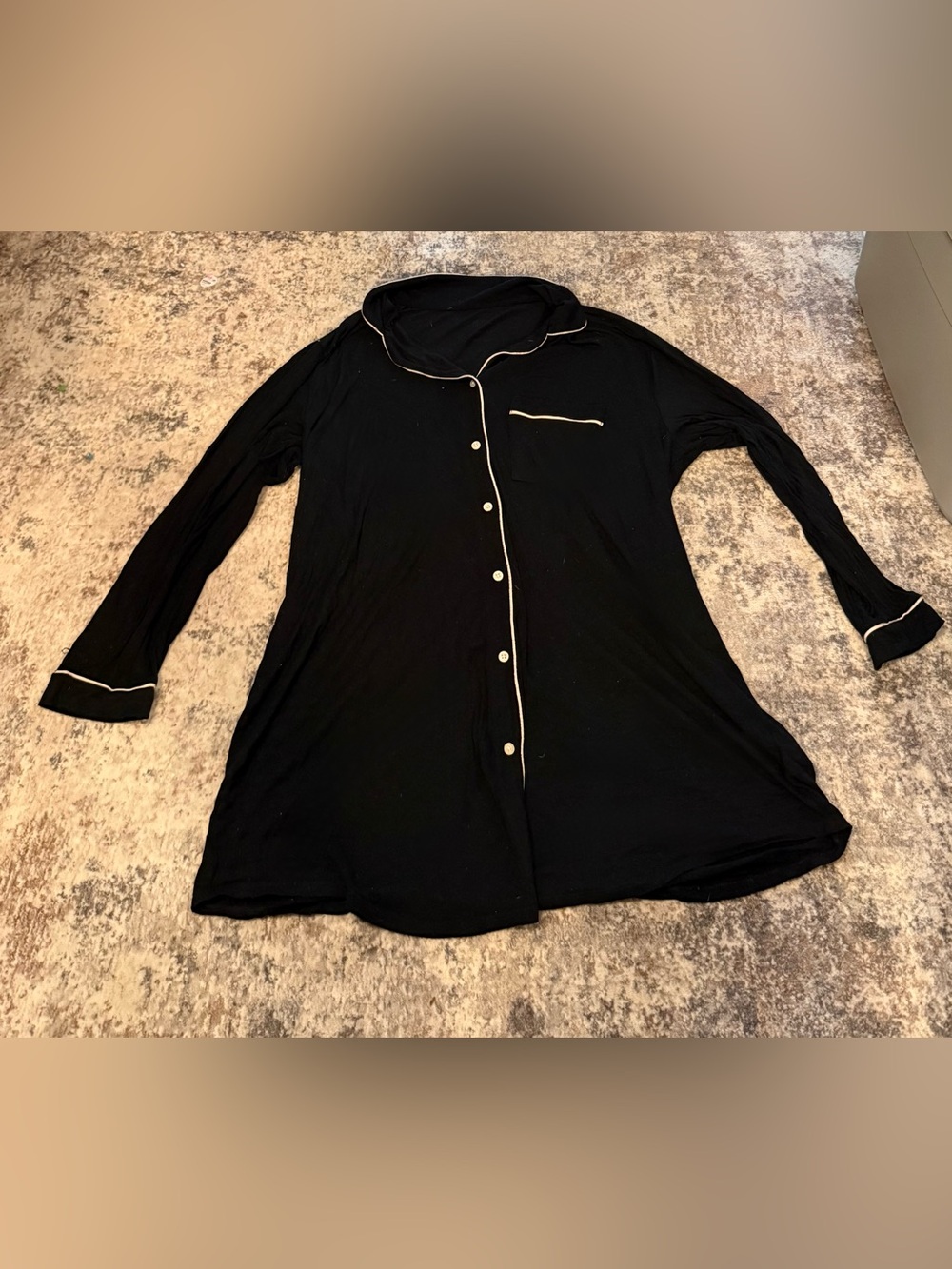 stars above Black Button-Down sleep dress Shirt with White Piping